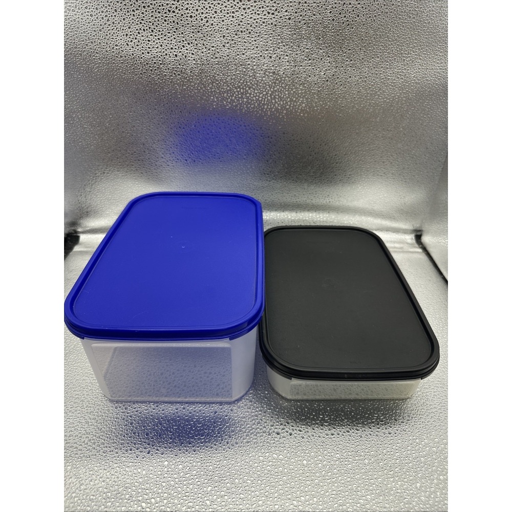Tupperware Modular Mates CLEAR Rectangular W/Blue Black Lid - Picture 2 of 4